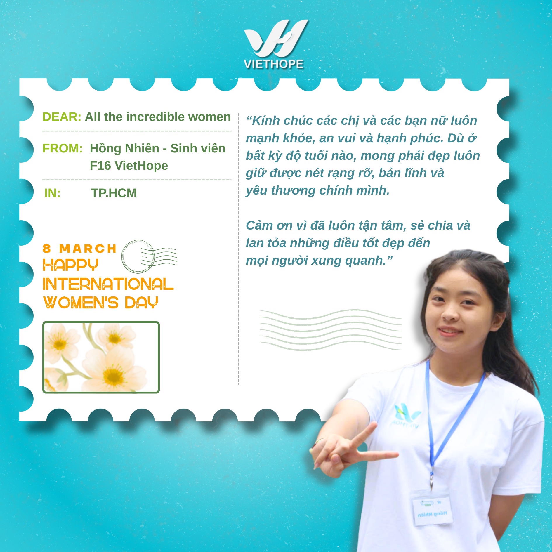 Lời chúc từ bạn Hồng Nhiên - sinh viên F16 VietHope